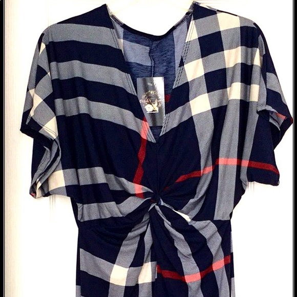 Navy, red & ivory midi dress.  NWT. - Picture 6 of 8